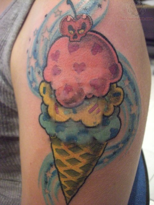 Cherry Skull Ice Cream Tattoo